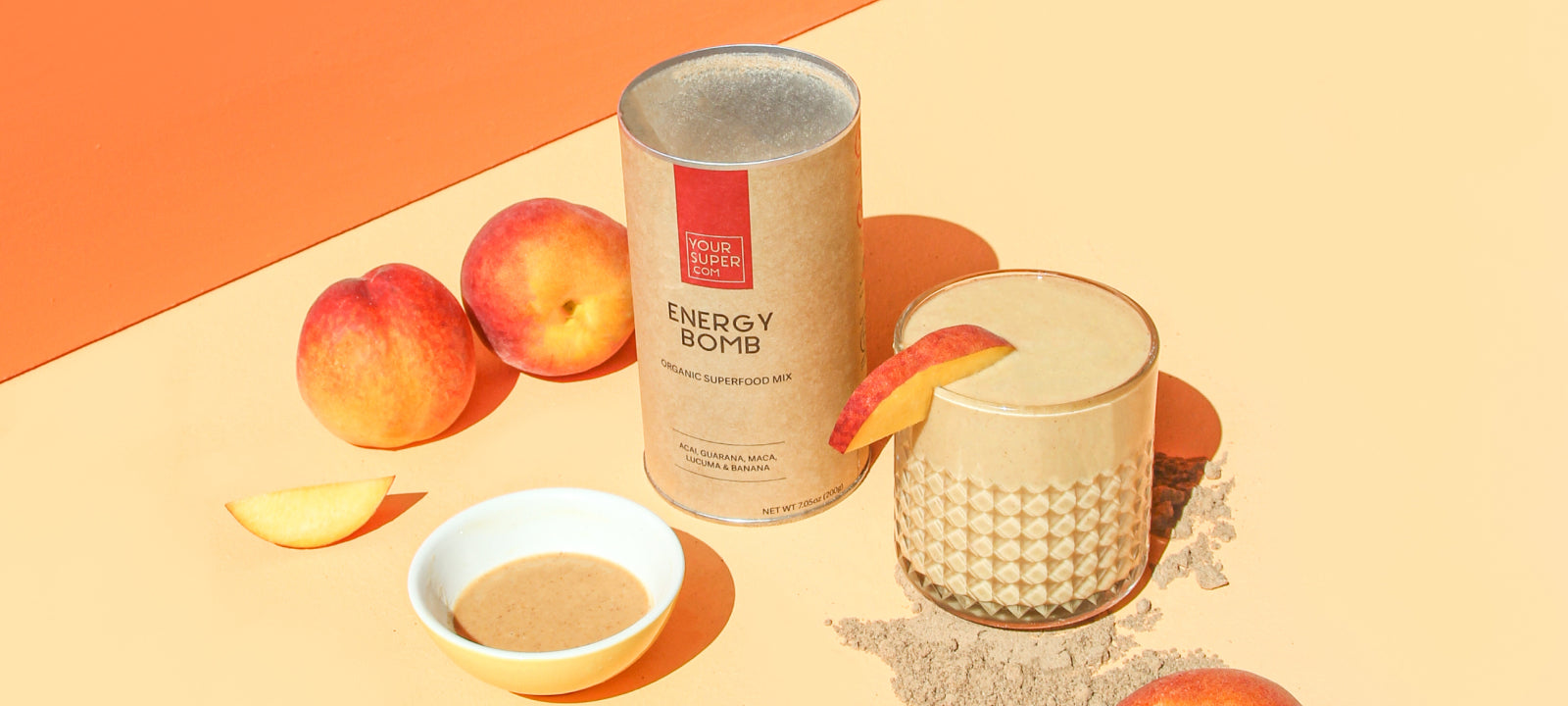 Energy Bomb smoothie with peaches